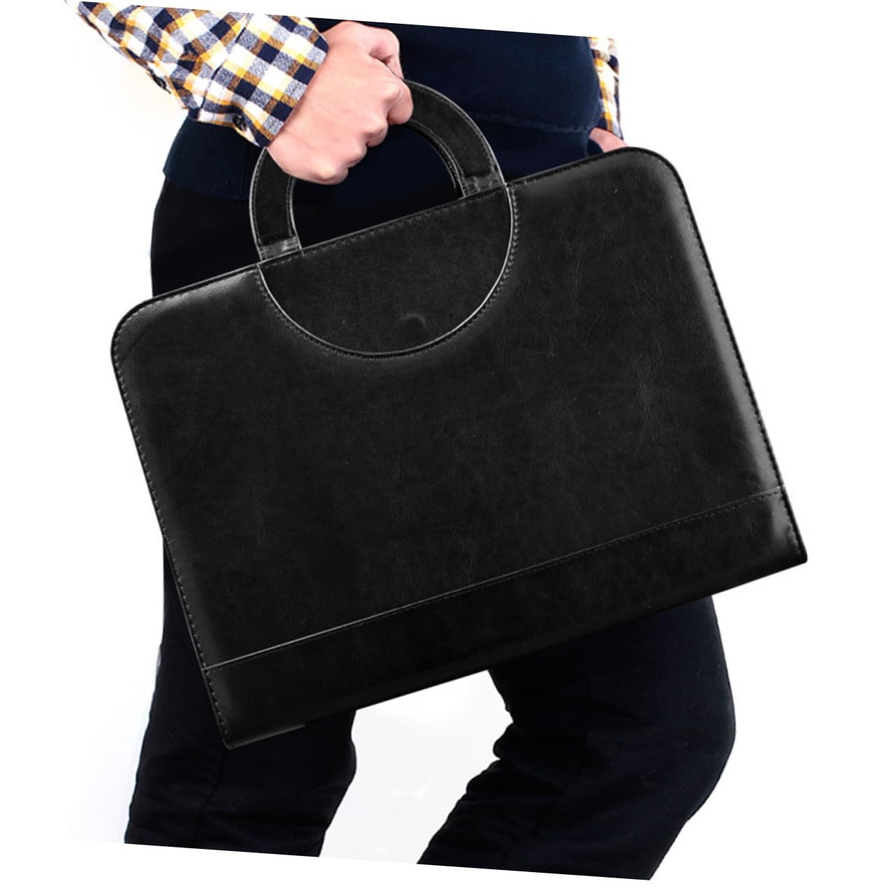 Portefeuille A4 Portable en Cuir PU avec Calculatrice, Fermeture Éclair