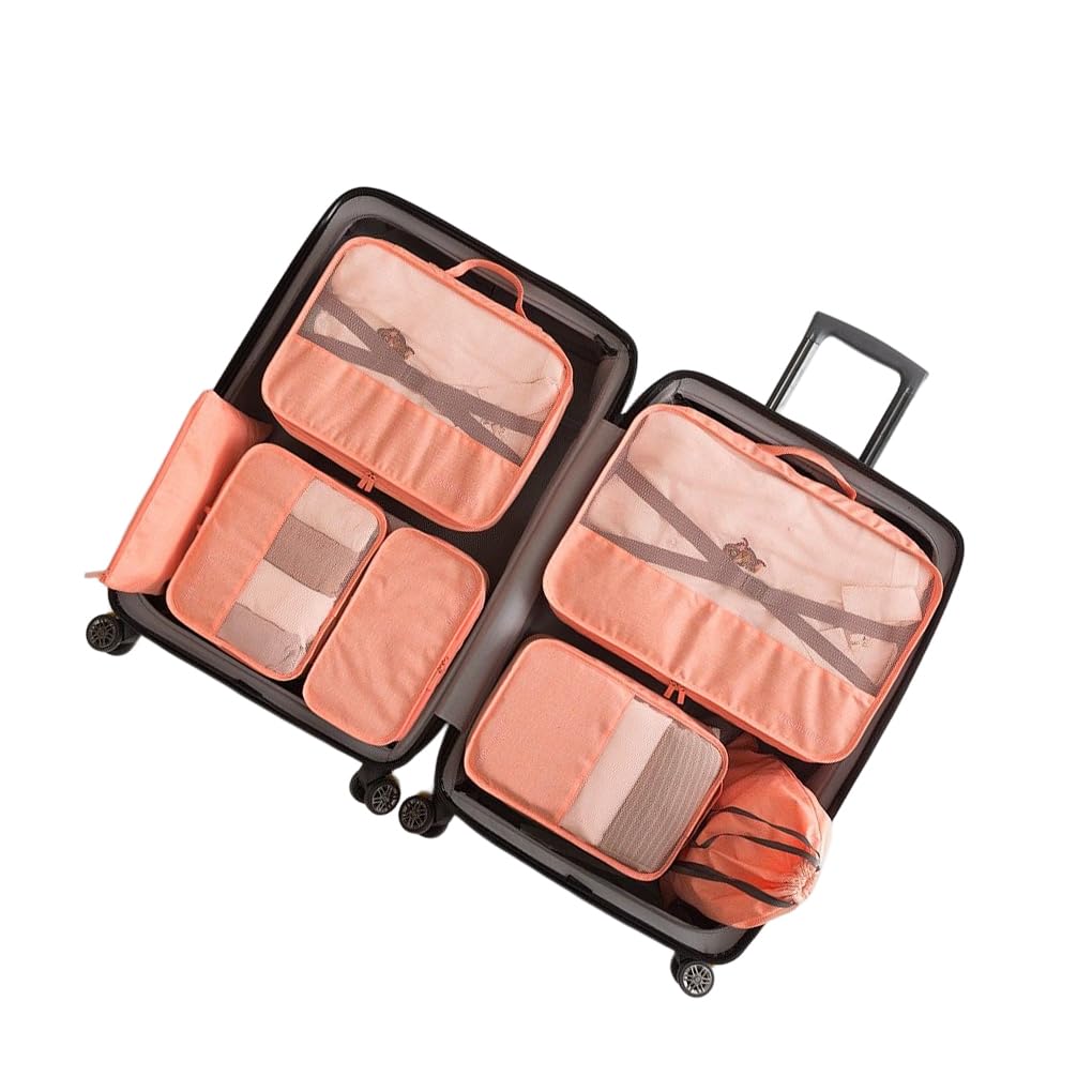 7 Pz/Kit Imballaggio Cubo Borsa Da Viaggio In Tessuto Non Tessuto Bagagli Vestiti Portatile Giacca Valigia Organizzazione Custodia Arancione