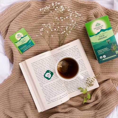 Image of A TATA Product - Organic India Tulsi Original - 25 Tea Bags, Caffeine-Free Herbal Tea with Tulsi, Natural Detoxifier, Rich in Antioxidants, Convenient Staple-Free Bag (Pack of 3)