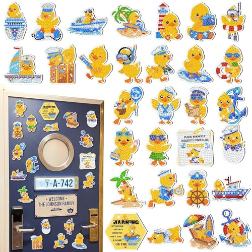 Liliaafar 30 Pcs Diamond Painting Magnets Set Diamond Art Magnets for Fridge Refrigerator Magnetic Stickers for DIY Crafts 5D Gem Rhinestones Art Painting Kits for Adults Beginners (Cruise Duck)