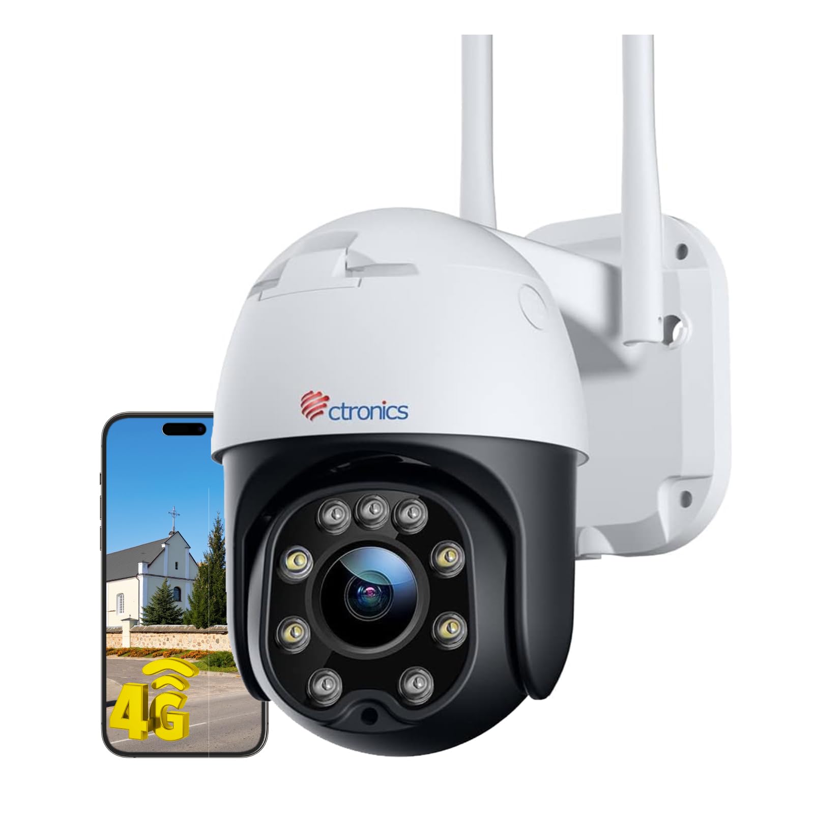 Ctronics 3G/4G LTE Telecamera Sorveglianza Esterna IP Camera SIM Visione Notturna Colore 20M 355° 90° PTZ Monitoraggio Automatico Rilevamento Umano Audio Bidirezionale Slot Scheda SD (Bianco)