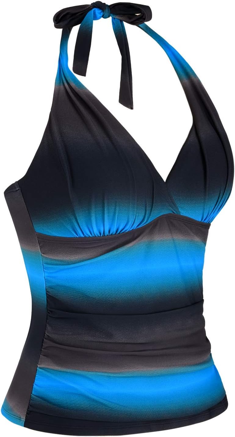 Mycoco Women's Halter Tankini Top V Neck Swimwear Top Front Shirred Bathing Suit Top