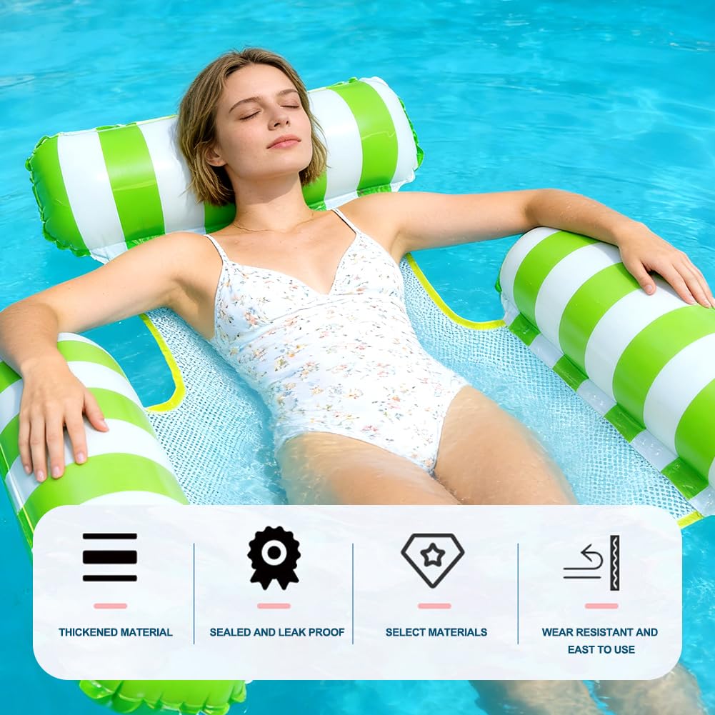 Colchón Flotante Plegable Con Malla Y Soporte Antivuelco | Base De Rafia | Sillón Hinchable Para Piscina Y Playa | Adultos Y Jóvenes