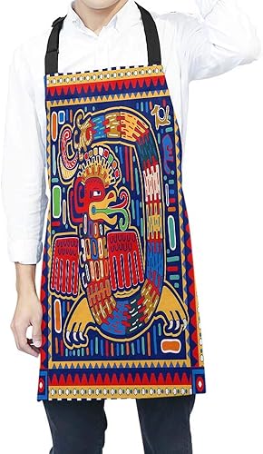 Miniatura 2 de HOSNYE Delantal Quetzalcóatl Delantal Ornamental Estilo Étnico Babero de Cocina con Cuello Ajustable para Cocinar Jardinería, Tamaño Adulto, Multid08