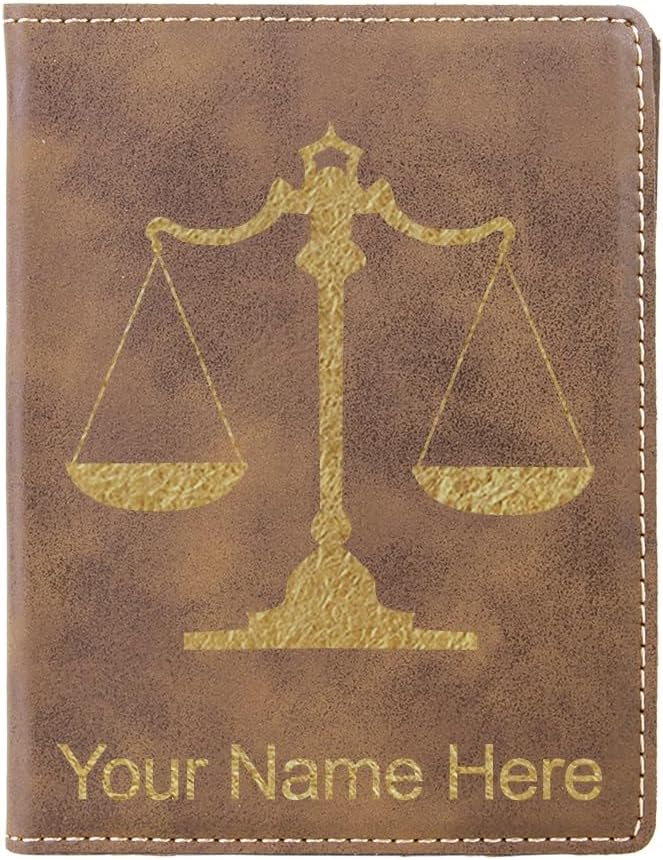 LaserGram Faux Leather Passport Holder, Law Scale, Personalized Engraving Included (Dark Blue)