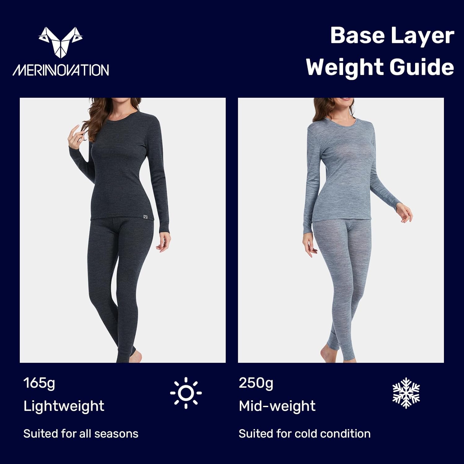 MERINNOVATION Merino Wool Base Layer Set for Women 100% Merino Wool Thermal Underwear Sets Lite - Midweight Top, Bottom - Image 4