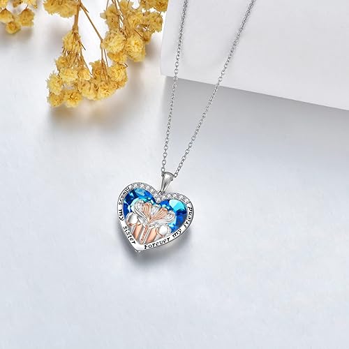Miniatura 4 de POPKIMI Collar de plata de ley 925 para hermana, regalo de cumpleaños para hermanas, mamá, hija, collar de cristal con texto en inglés "Always My