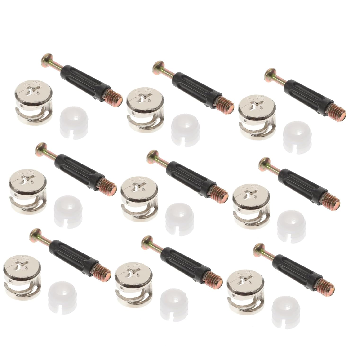Cabilock 100 Sets Furniture Connectors 3 in 1 Fittings Pre-Inserted Dowel Rods Sturdy Bolt Nuts for Easy Assembly Suitable for Cabinet and Furniture Projects
