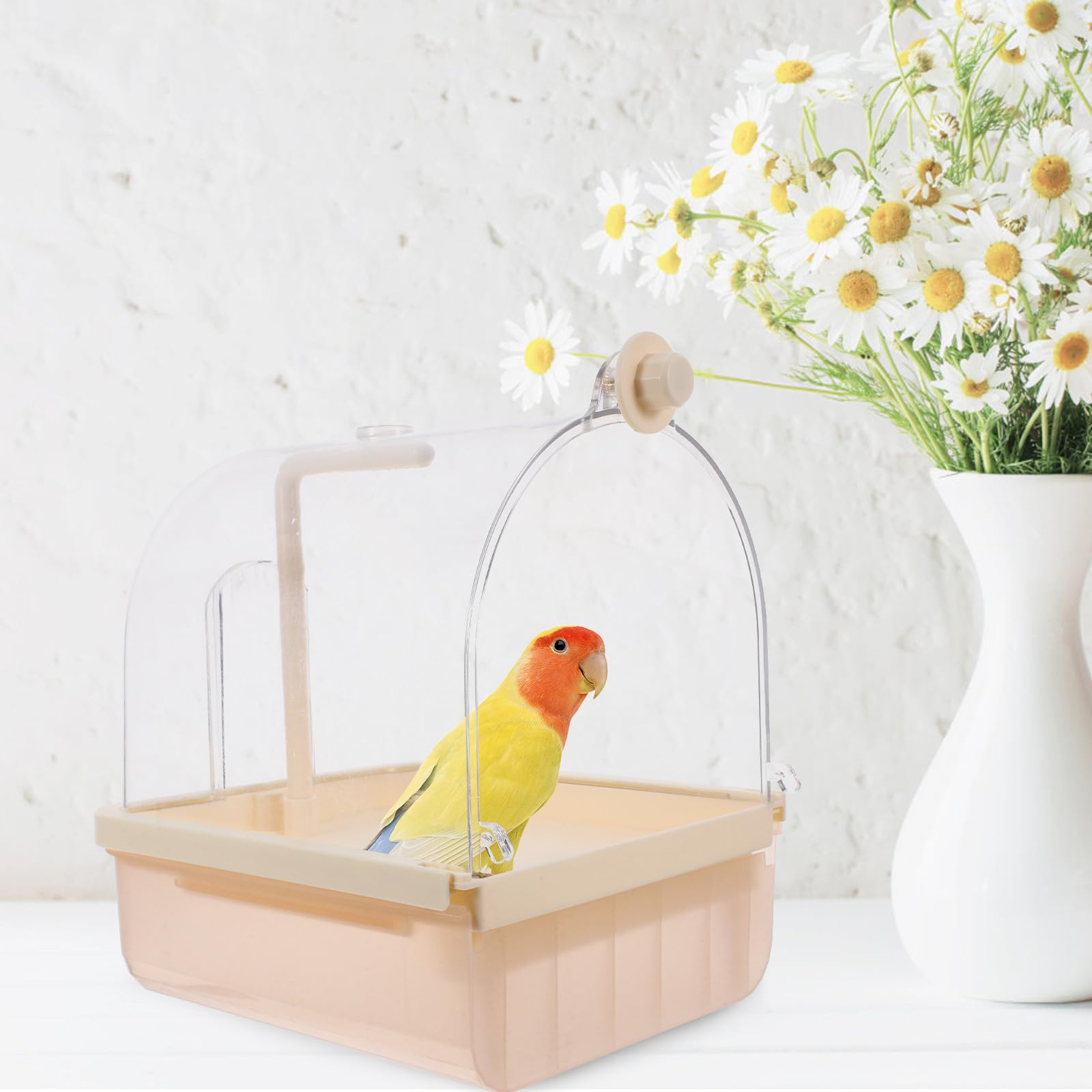 Automatische Vogelbadewanne aus Abs für Käfige Hängendes Vogelzubehör mit 180° Sprühkopf für Komfortables Baden von Papageien und Nymphensittichen