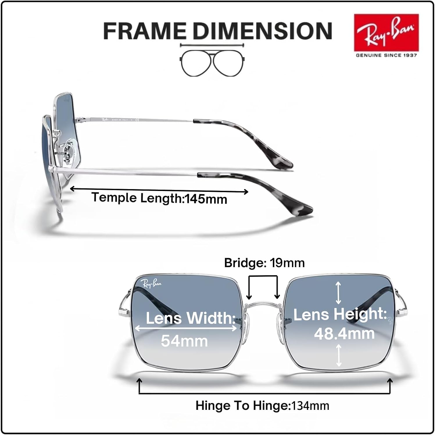 Ray-Ban RB1971 SQUARE 1971 CLASSIC Square Shaped Sunglasses for Men & Women with Official RAYBAN Eyewear Kit