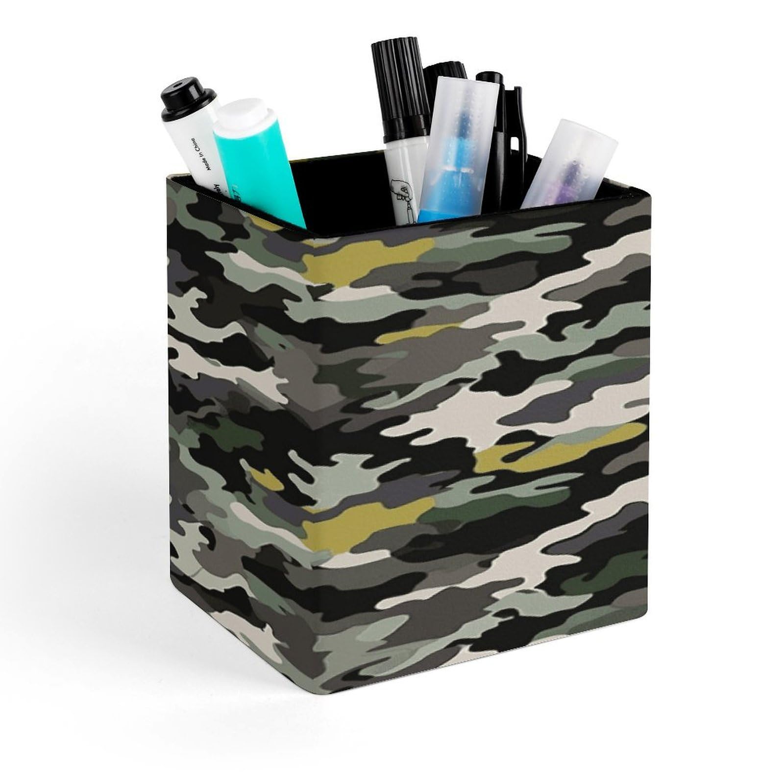 FekiLoot Abstract Camouflage Pen Holder Personalized Desktop Pencil Holder Case Office Accessories Container Box Square Pen Cup Desktop Organizer Makeup Brush Holder Caddy Storage