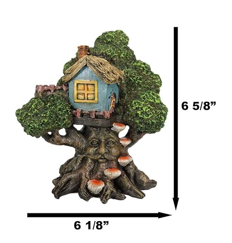 Ebros Whimsical Forest Ent Greenman Cottage Blue Nook Tree House Statue With Mushroom Conk Steps 6.5" High As Fairy Garden Treehouse Accessory Decor For Home Collectible Figurine #TOP1