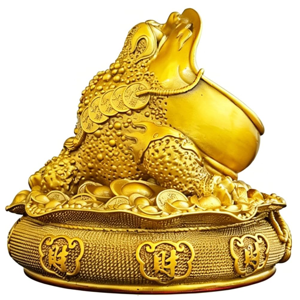 Chińska Feng Shui Żaba pieniędzy, bestia pożerająca złoto, bogactwo Ropucha szczęścia, ozdoba biurowa Szczęśliwa żaba z monetą w ustach Przyciąga bogactwo i szczęście Złoto