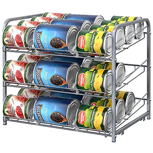 3-Tier-Can-Rack-Organizer-Storage-for-36-Cans-Stackable-Can-Storage-Dispenser-for-Kitchen-Cabinet-Pantry-Countertop-Silver 3 Tier Can Rack Organizer, Storage for 36 Cans, Stackable Can Storage Dispenser for Kitchen Cabinet Pantry Countertop, Silver - Image 1