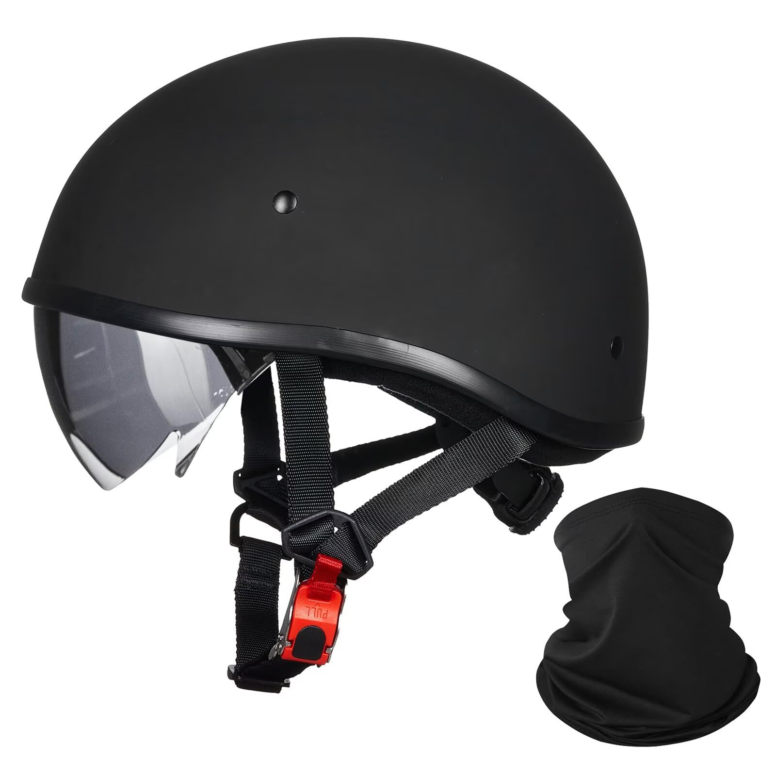 ILM Motorcycle Half Helmet with Sunshield Quick Release Strap Half Face Fit for Cruiser Scooter DOT Approved Global Recycled Standard Global Recycled Standard Global Recycled Standard