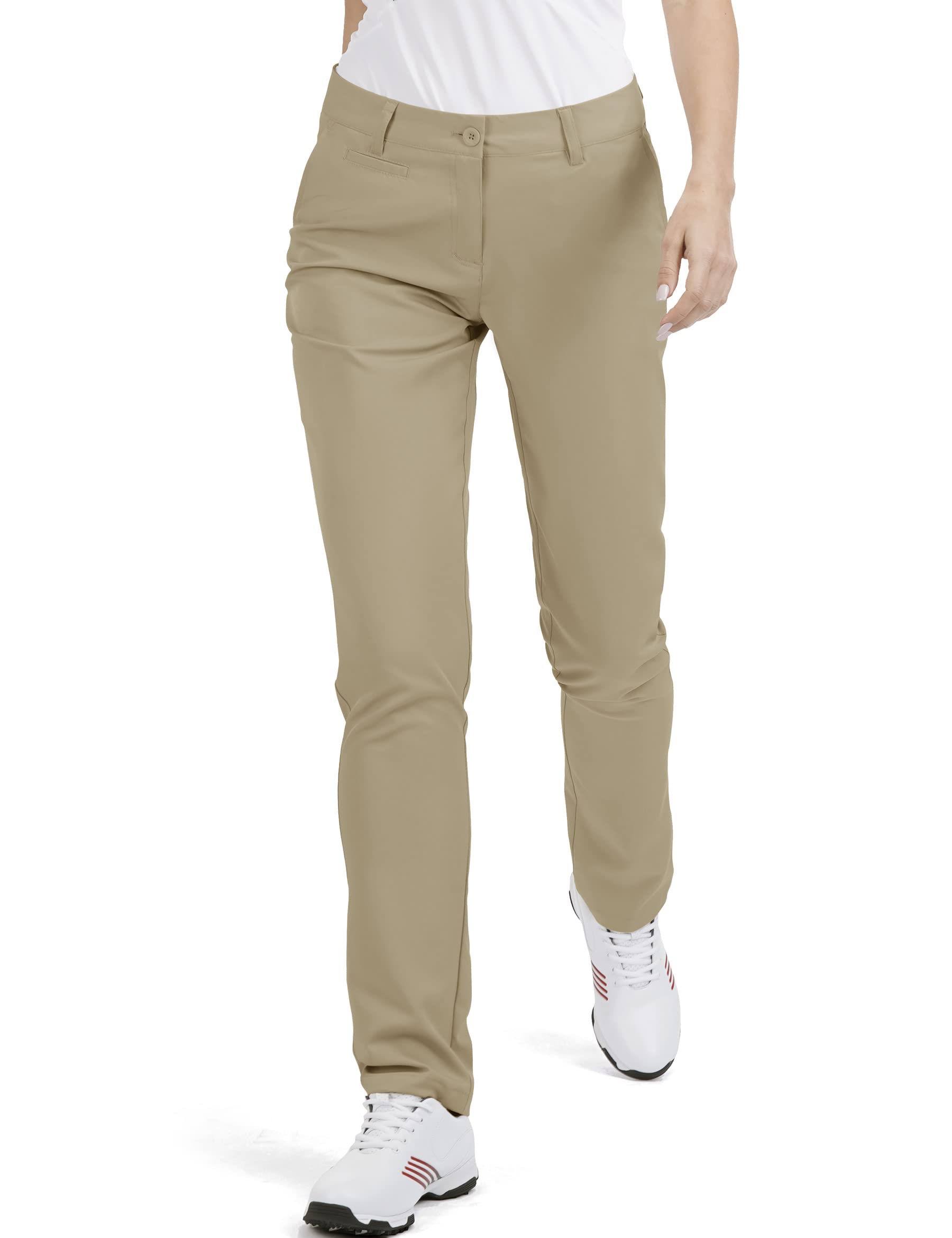 Damen Golfhose Stretch Gerade Leicht Atmungsaktiv Twill Arbeit Chino Damen Hose, Khaki1, 40