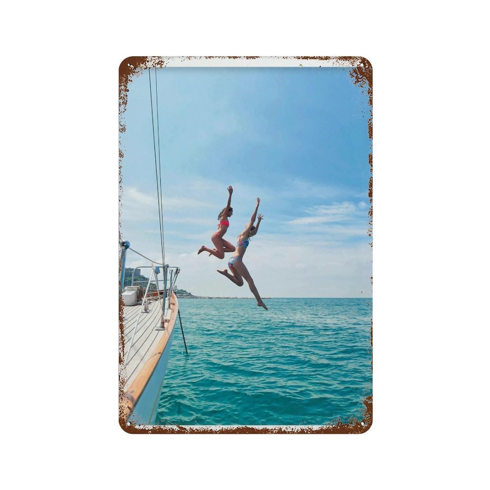 xiaoxiaoshen Ocean Jump Sail Boat Wall Decor Art Metal Tin Poster Modern Home Decor Art Home Bar Shop Decorations Vintage Sign 30x20cm