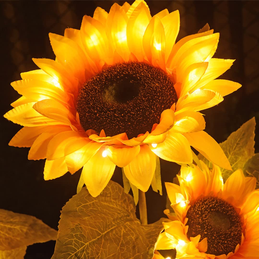Luci solari per esterni, luci a LED a forma di girasole, IP67, impermeabili, per giardino, cortile, patio, passerella, set da 4 pezzi con 8-10 ore di illuminazione