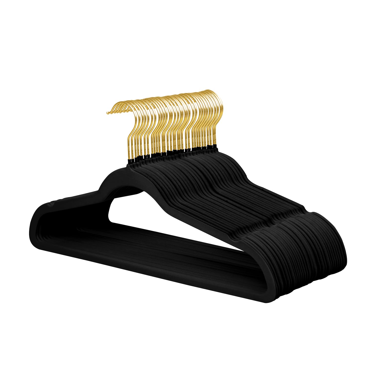 ManGotree Velvet Coat Hangers with 360ยฐ Swivel Gold Hook 32 Pack Black