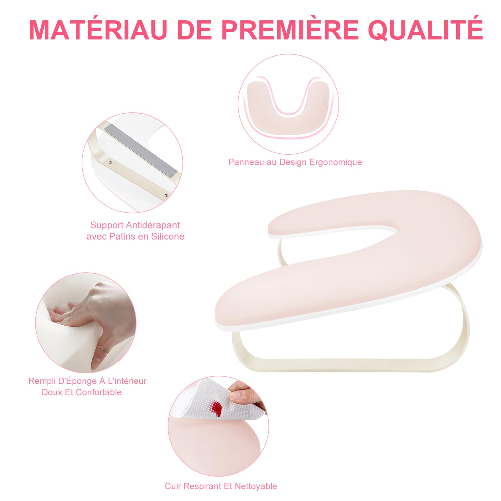 Coussin Manucure Repose Main en Cuir Nettoyable,Main pour Manucure avec Support en Alliage d'aluminium,Idéal pour les Technicien(ne) s Ongulaires Manucure(Rose)