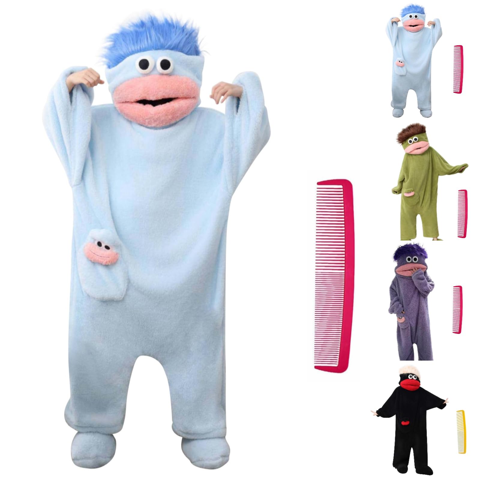Onesie Pyjama Maul Monster Damen Herren für Erwachsene Lustiger Fleece Schlafanzug Witzige Tierk Kostüm Flauschig Karneval Overall with Kamm Unisex Einteiler für Zuhause, Halloween & Karneva