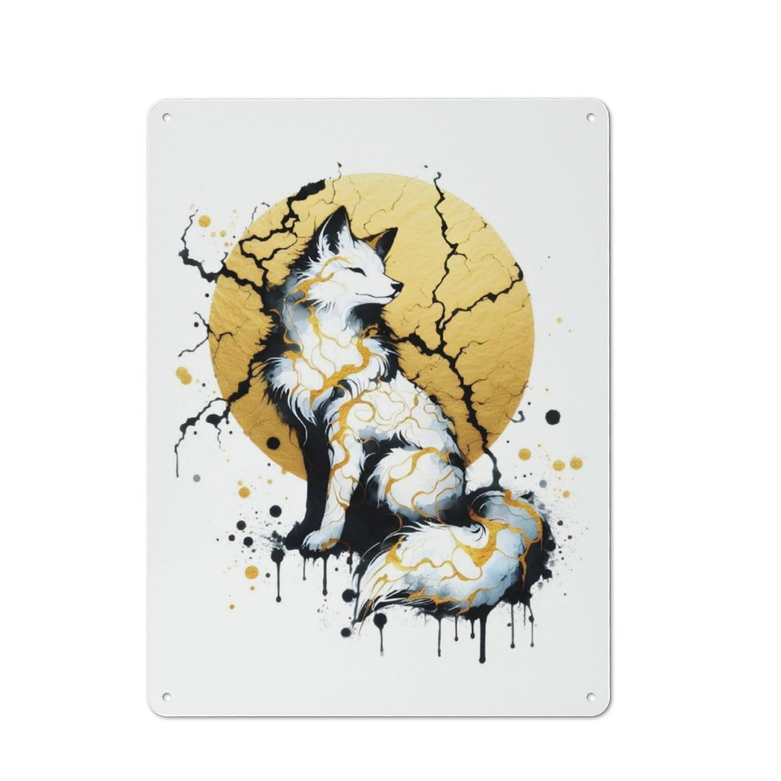 Junmoney Ink Kitsune Metal Wall Sign 40X30cm Featuring For Living Room Wall, For Decorating Living Rooms And Feature Walls