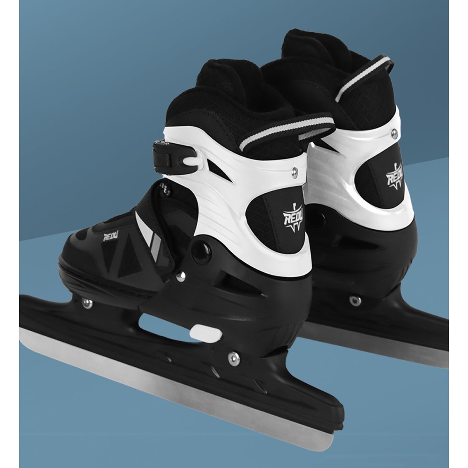 Patins de Hockey sur Glace Junior Chaussures de Patinage de Vitesse Patins À Glace avec Système De Laçage Rapide Et Boucle À Poussoir Patins À Glace Réglables Adultes Femmes Hommes