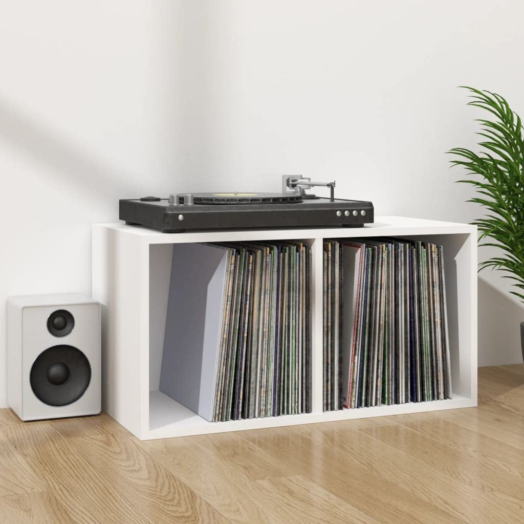 Scaffale portaoggetti per LP in legno bianco, 71 x 34 x 36 cm, per dischi in vinile, posizionabile orizzontalmente o verticalmente, compatto e facile da pulire, per soggiorno