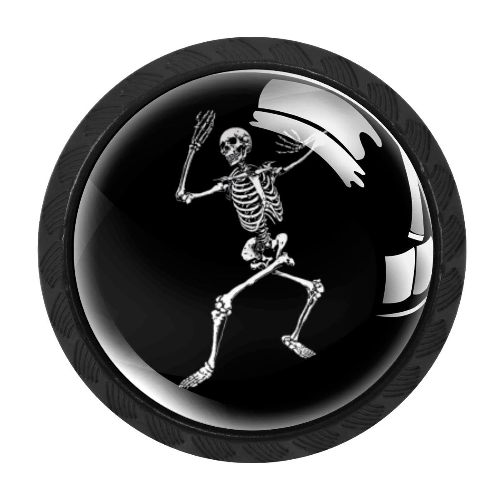 Chenzzzz Multicolored 09 4 Pieces Dancing Skeleton Black (1) Drawer Knobs, 35Mm Black Kitchen Cabinet Knobs, Drawer Pulls And Knobs, Glass Cabinet Hardware Single Hole Knob For Cabinets And Drawers Round