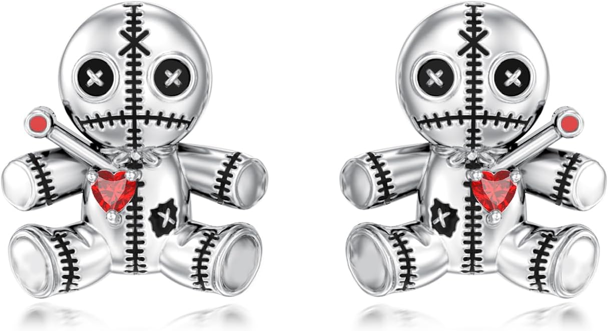 Voodoo Doll Earrings for Women,925 Sterling Silver Gothic Earrings Horror Doll Earrings Jewelry Halloween Christmas Mother's Day