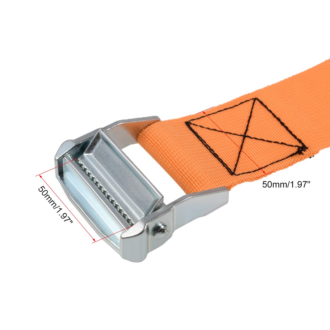sourcing map Cam Buckle Tie Down Cinghia di ancoraggio 1,5 Mx50 mm 500 Kg Tappo di carico in polipropilene per spostamento di carico, arancione, confezione da 1