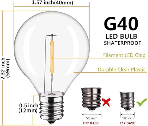 Miniatura 36 de KGC Paquete de 25 bombillas LED de repuesto S14 inastillables e impermeables, 1 W equivalente a 10 W, blanco cálido 2200 K para exteriores, bombilla