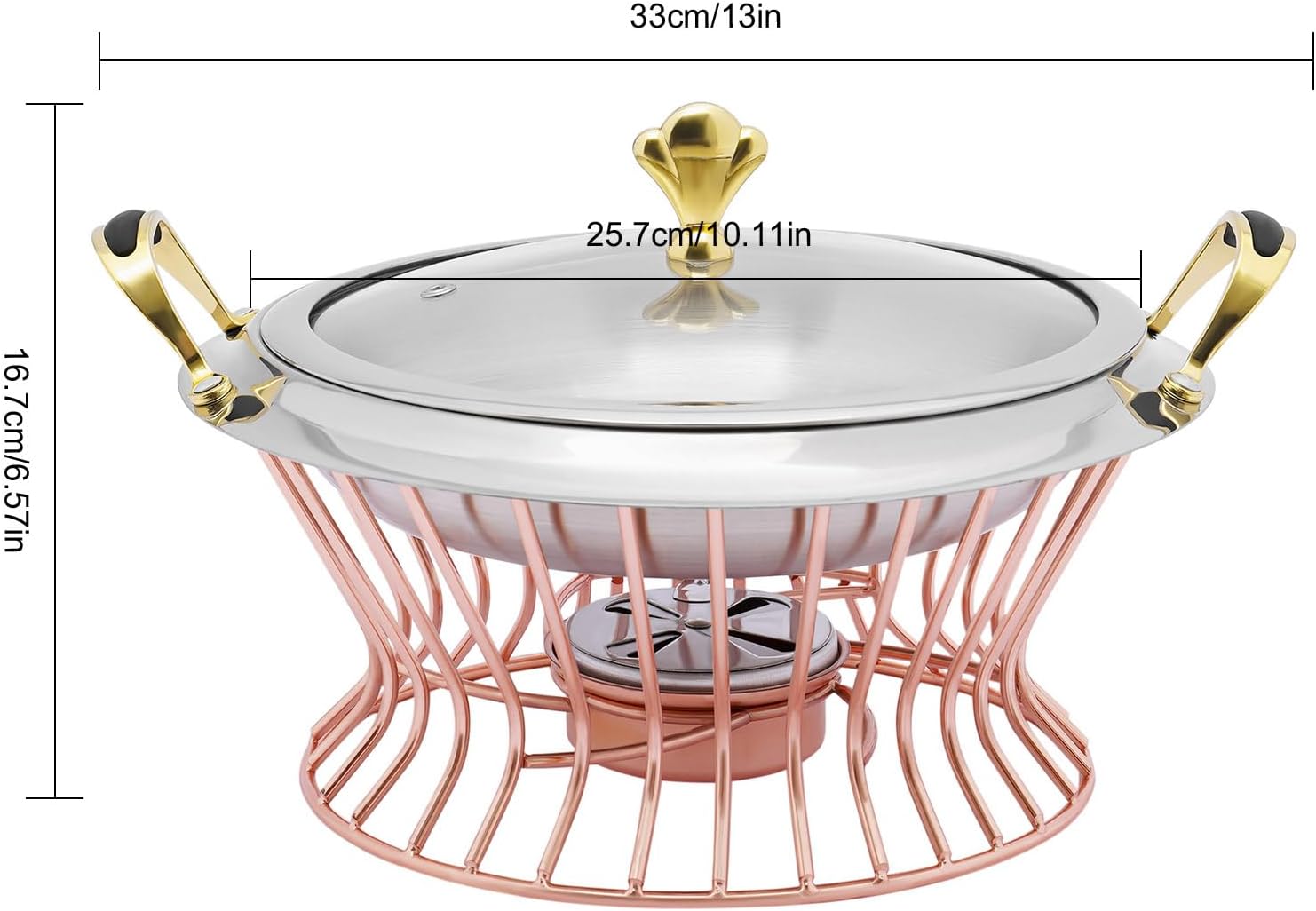 10in-Portable Small Cookware Alcohol Stove Burner Buffet Warmer Server Hotpot Pan, Stainless Steel Chaffing Dish for RV Travel, Restaurants, Party, Wedding, Outdoor Camping, Picnicking, Hotels