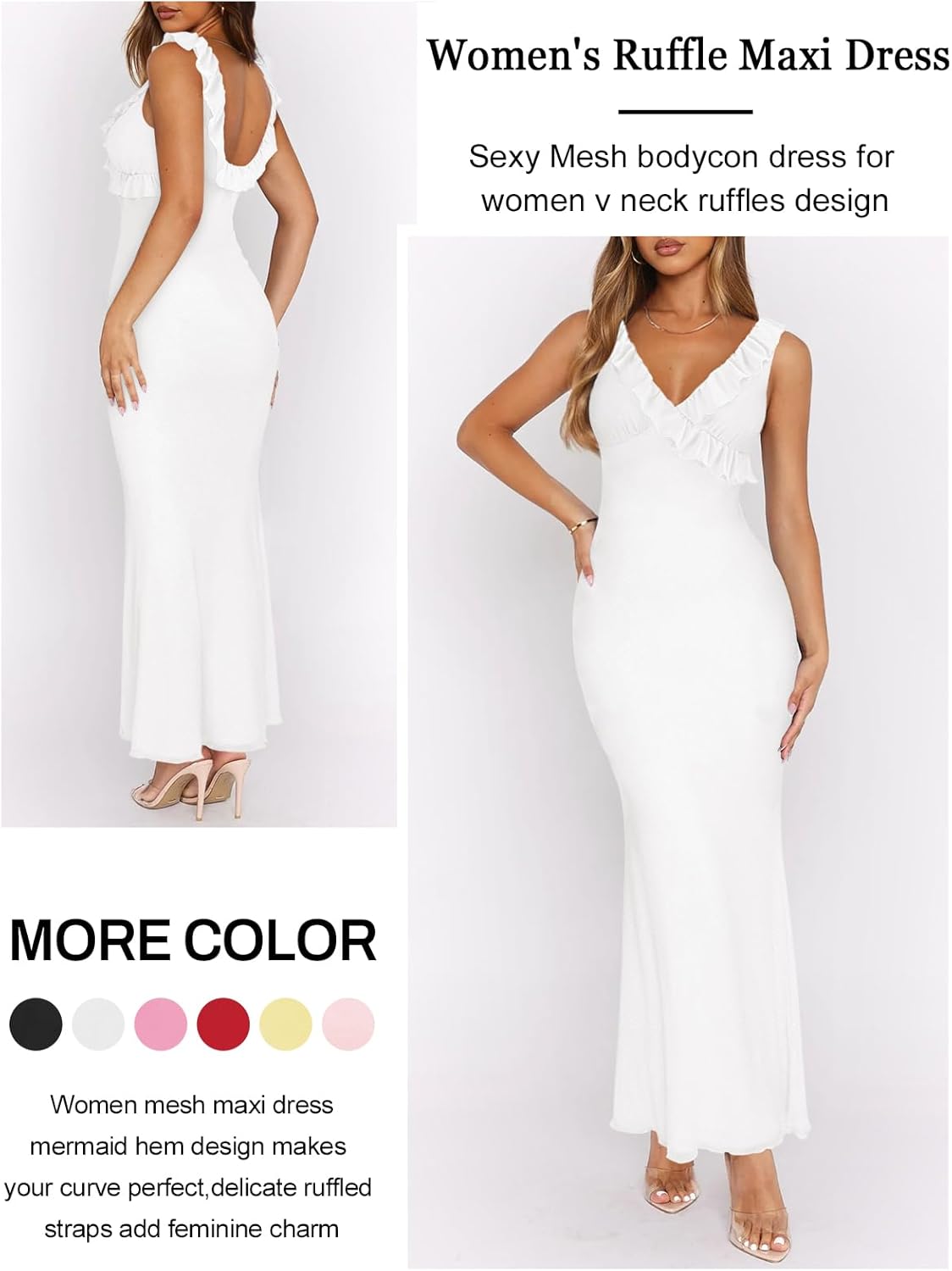 Women Sexy Sleeveless V-Neck Ruffle Backless Summer Dresses Long Formal Dress for Women Cocktail Party Prom Dress - Image 2