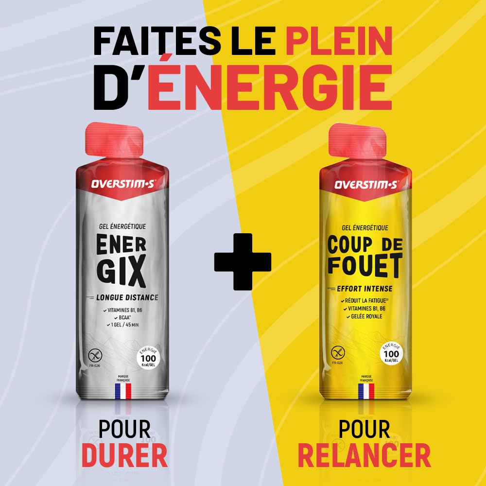 Overstim.s - Gel Coup de Fouet (10 sachets) -Gel énergétique pour le sport (vélo, course à pied...) - Energie instantanée - Efforts intenses - passages difficiles - 100 kcal/gel - Saveur Fruits rouges