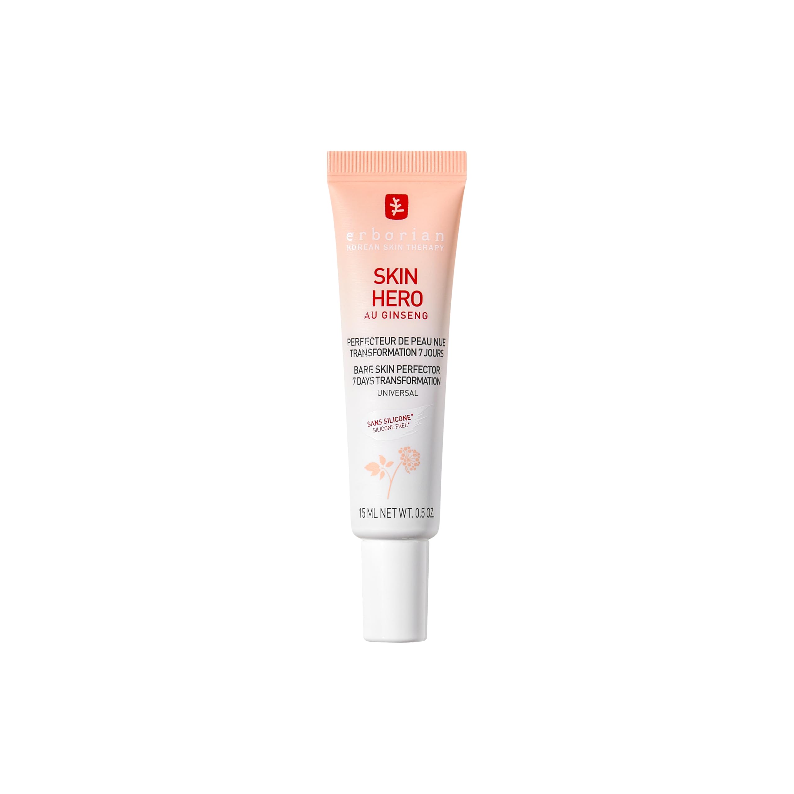 Erborian - Skin Hero al Ginseng Bianco - Trattamento Viso Non Tinte Perfectore di Pelle Nuda in 7 Giorni con Acido Ialuronico - Trattamento Cosmetico Coreano - 15 mL