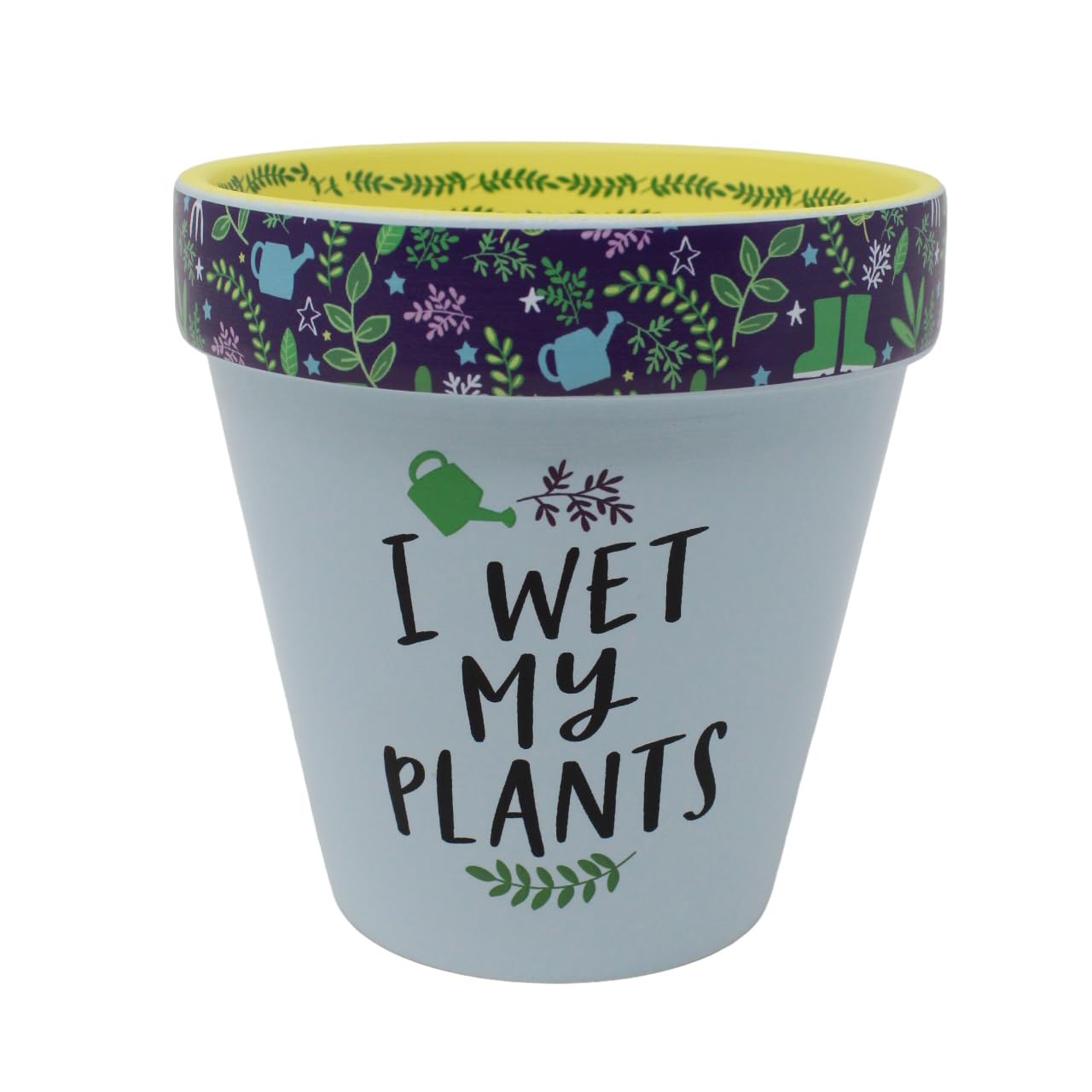 WPL Gifts Love Plants Small Flower Planter Pots - Fun Quotes & Humour in Pastel Colours - with Optional Coaster Add On - Perfect Floral Home Decor (I Wet My Plants)