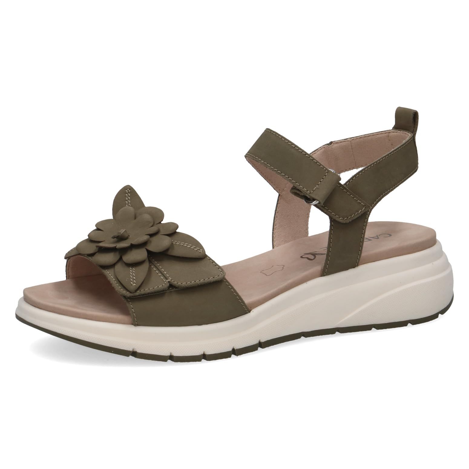Caprice women's flat sandal in leather, Khaki (OLIVE NUBUC), 6.5 UK