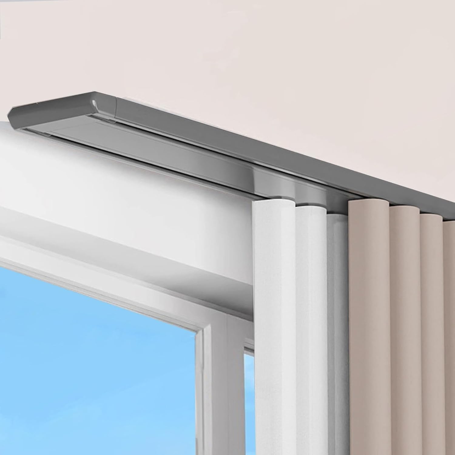 Heavy Duty Double Row Ceiling Curtain Track 5.7m/18.7ft - Adjustable Curtain Rail for Shower, Black & White Options, Ideal for Home & Bathroom Décor, Durable & Stylish