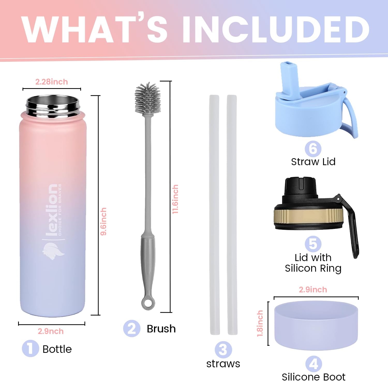 Lexlion Sport Water Bottle 22 Oz - 2 Lids (Straw lid with 2 straws) Leakproof- Triple Walled Insulated Stainless Steel, Gym Outdoor Sport Home Office, Wide Mouth, Silicone Sleeve, Metal Mug gallon - Image 7