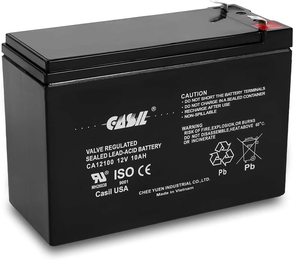 Casil 12V 10Ah SLA AGM Battery - Sealed Lead Acid Rechargeable Battery With F2 Terminals