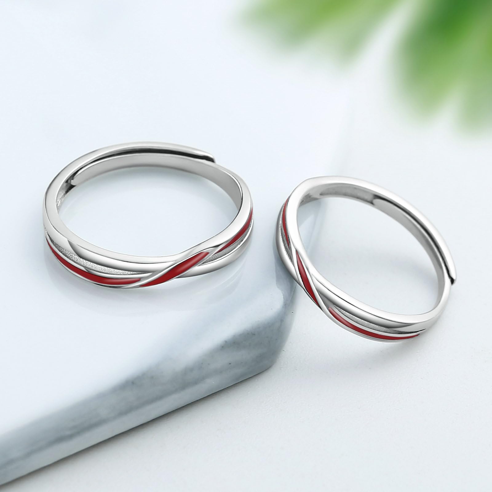 Anello, Anello Uomo Argento con La Linea Rossa Argento Sterling Nozze Anelli Regolabili per Uomo e Donna