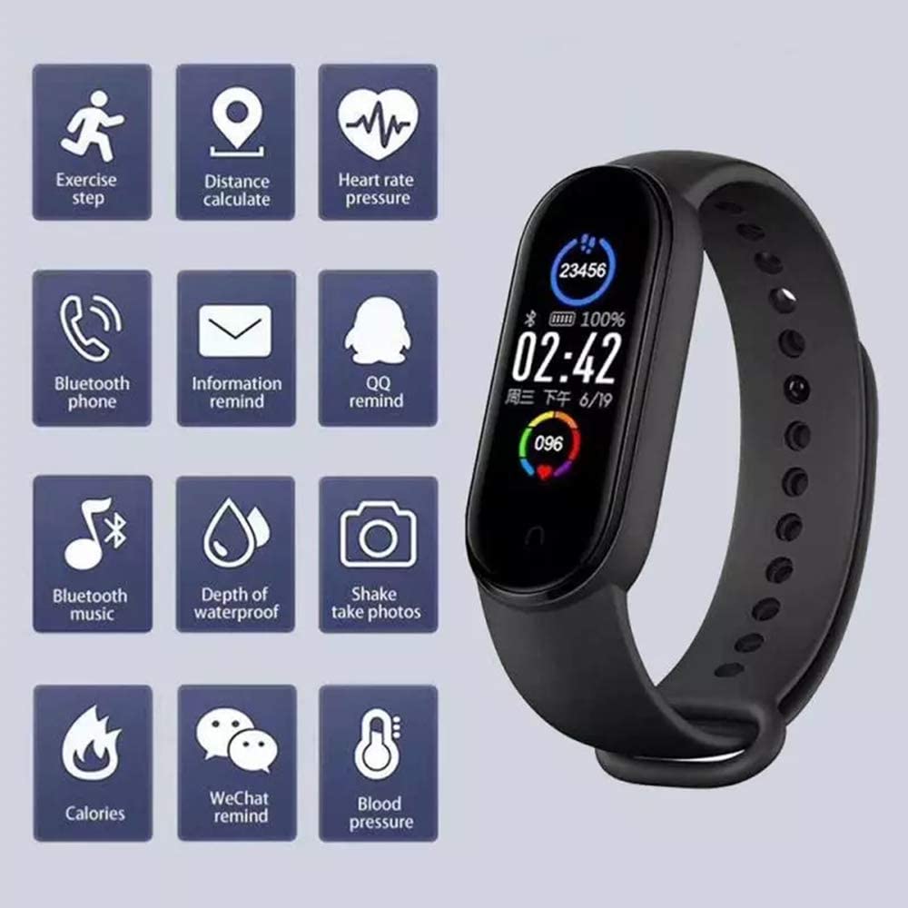 KANBUN M5 Smart Watch dla mężczyzn i kobiet, monitor tętna, monitor ciśnienia krwi, fitness, opaska do smartwatcha, pasek sportowy, do iOS i Android, fitness (pomarańczowy)