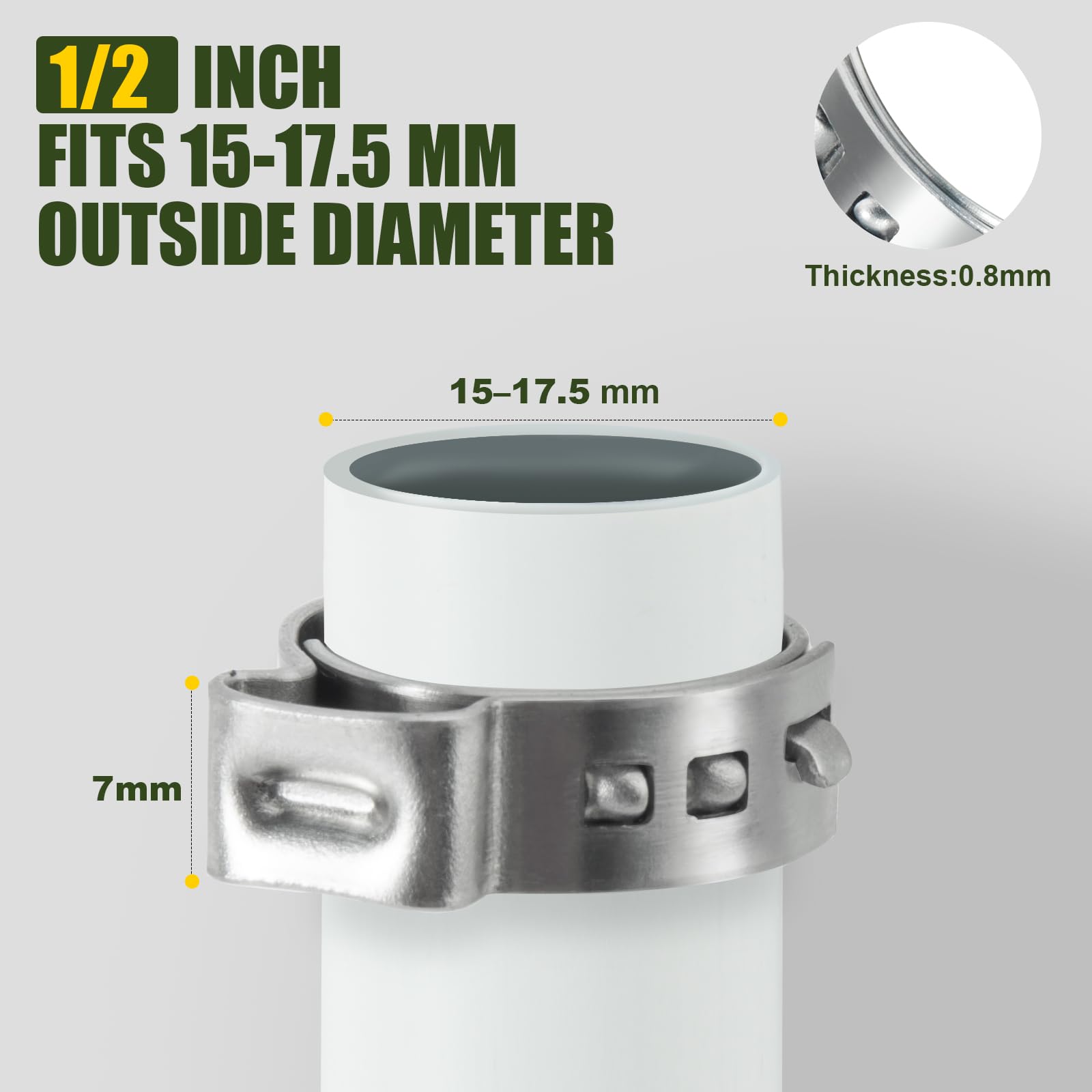 120 Pack 1 2 Inch PEX Cinch Clamps Rings Heavy Duty 304 Stainless Steel Pex Crimp Rings Thickened — view 2