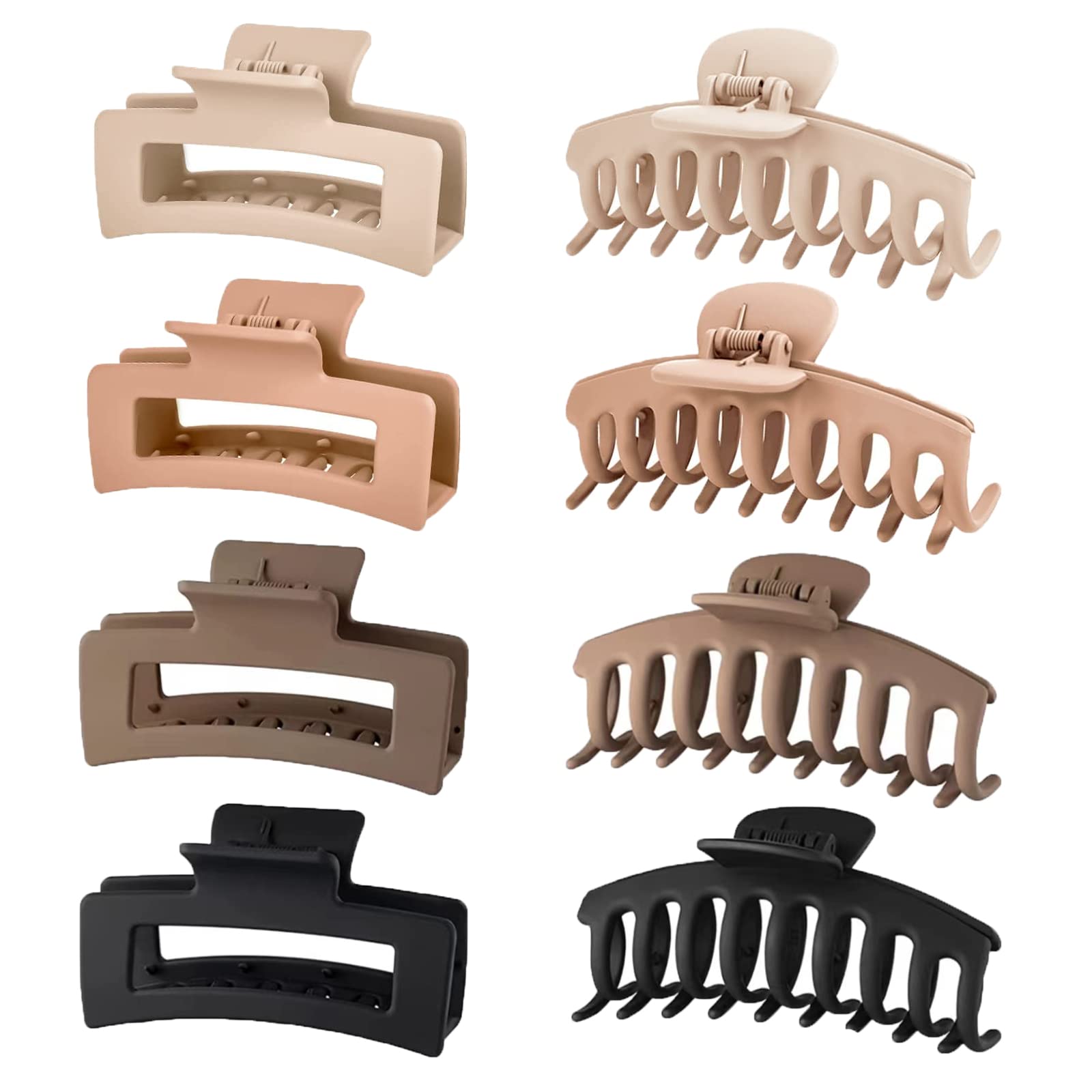 8 Pack Hair Clips for Women, 4 Matte Banana Hair Claws Clips and 4 Matte Rectangular Claw Clips for Thick Hair, No-Slip Strong Hold Hair Claws for Women Girls