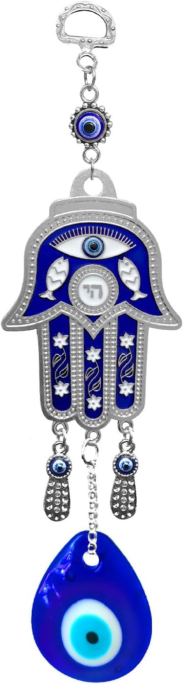 Turkish Blue Evil Eye Hamsa Hand Wall Hanging Decoration Ornament (Blue 02)