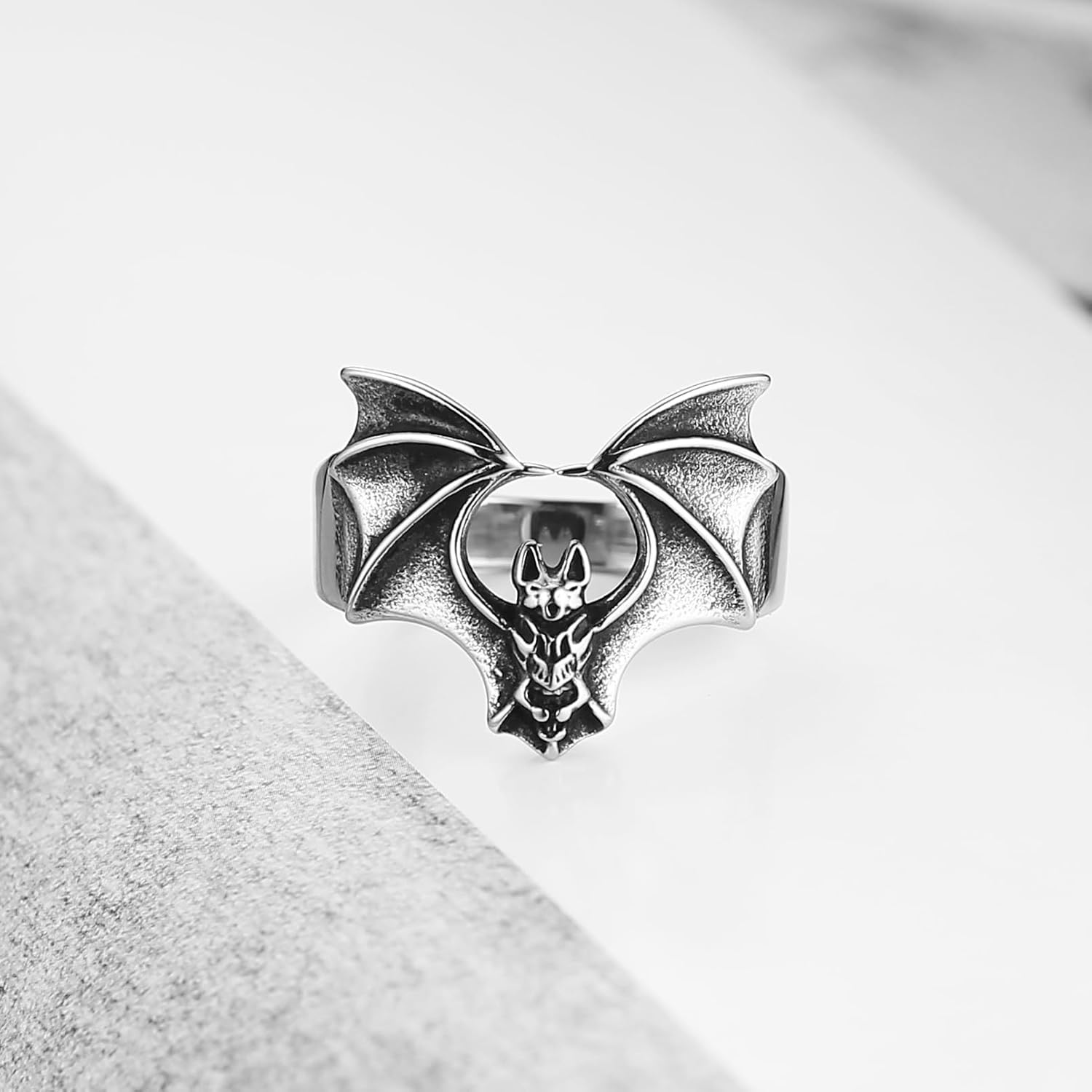HZMAN Vintage Open Bat Wing Ring for Men Women, Stainless Steel Gothic Statement Ring, Punk Rock Biker Jewelry, Size 7-12 - Image 4