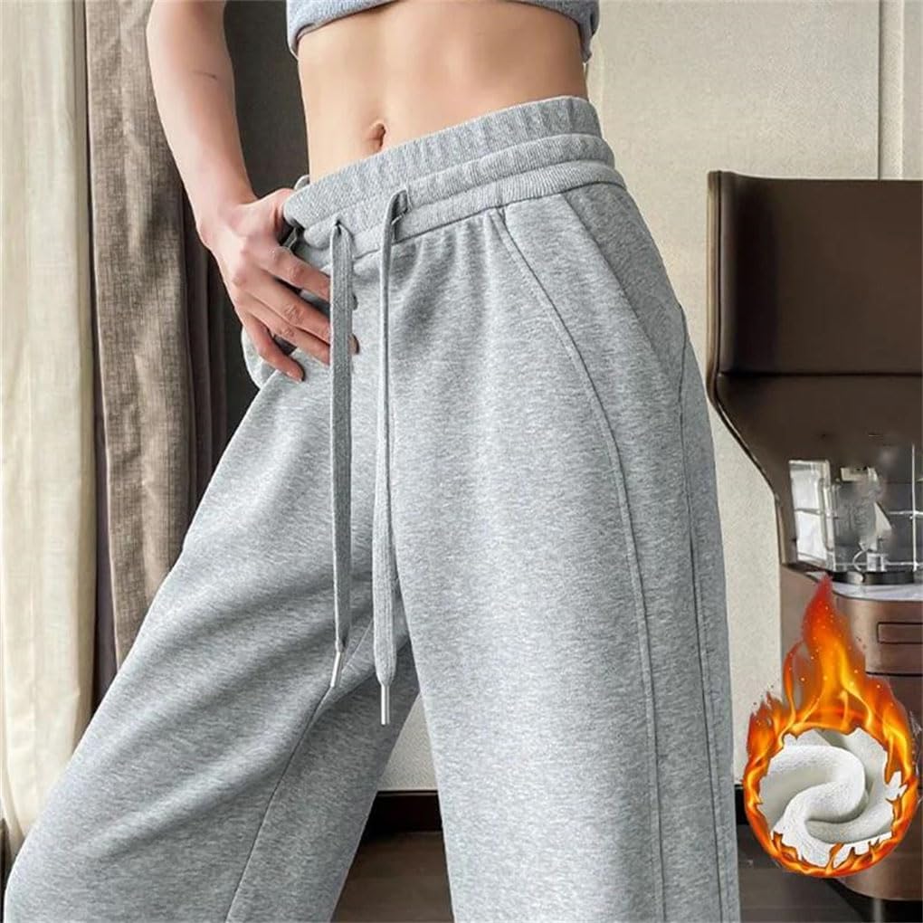 Fleece Women's Snow Warm Daily Straight Leg Pants Lady Chic Solid Trousers Female High Waist Thermal Fleece Pants