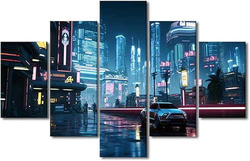 Miniatura 87 de Lienzo decorativo moderno para pared, pintura artística Cyberpunk, impresión de 5 paneles, decoración de lienzo para sala de estar para dormitorio