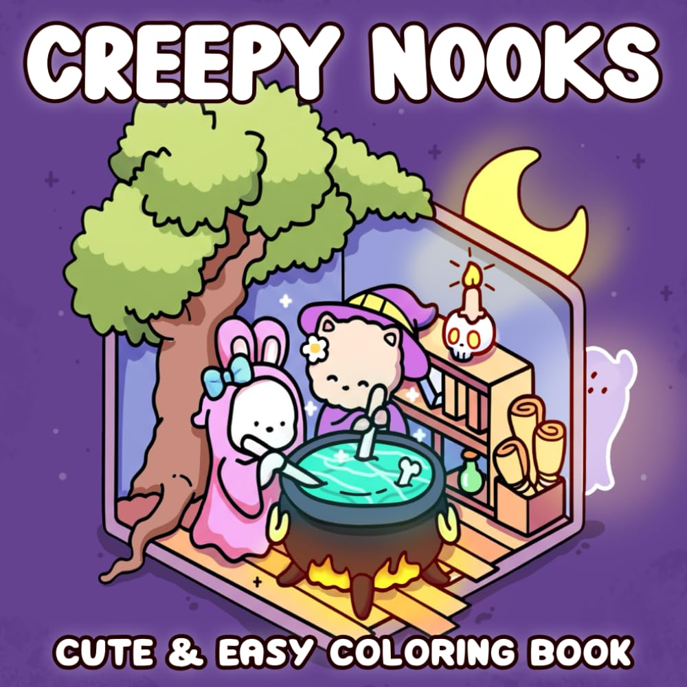 Creepy Nooks: Adorable Halloween Coloring Book featuring Cozy Haunted Houses, Cute Spooky Friends, and Whimsical Autumn Vibes for Teens & Adults Relaxation